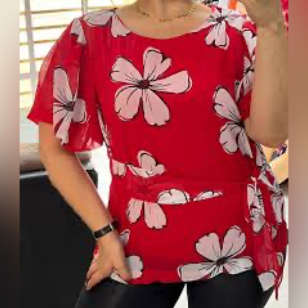 Alfani Red Floral Blouse